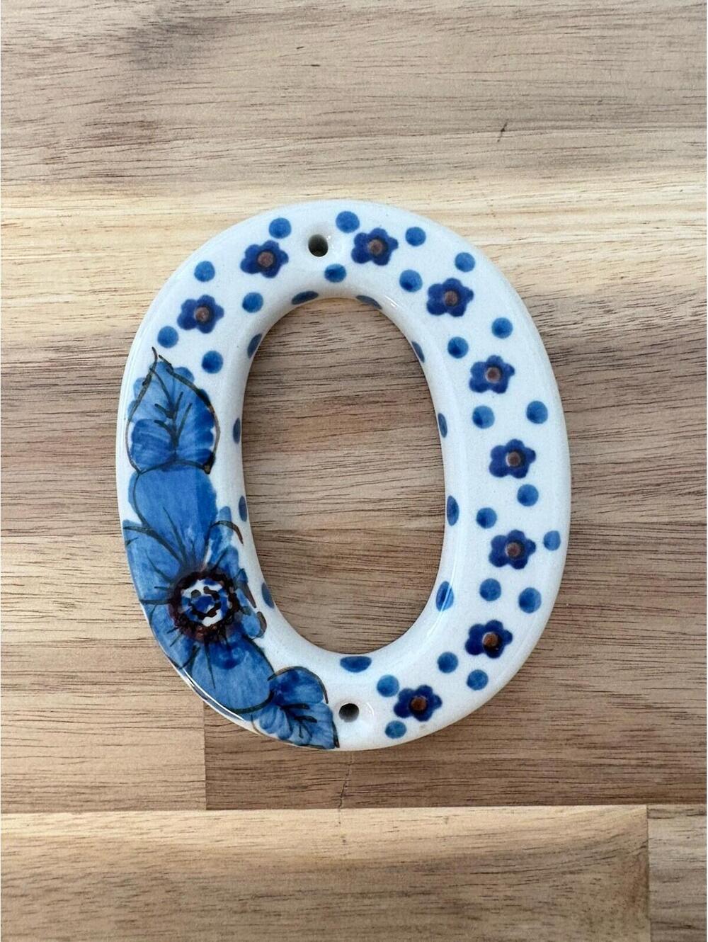 Polish Pottery Ceramic Blue House Number Zero 4 X 3 Ceramika Artystyczna